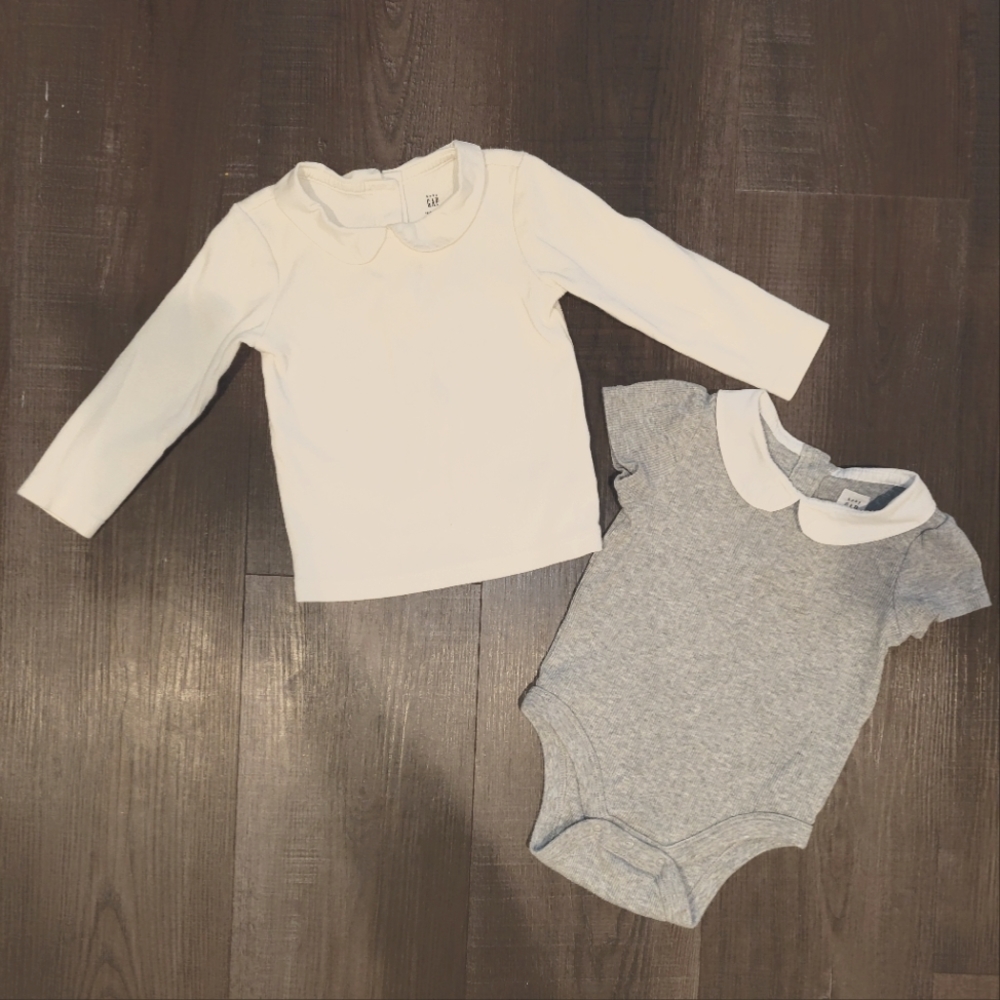 Gap Bundle 2 Peter pan collar tops in Gray and cream size 18-24 months